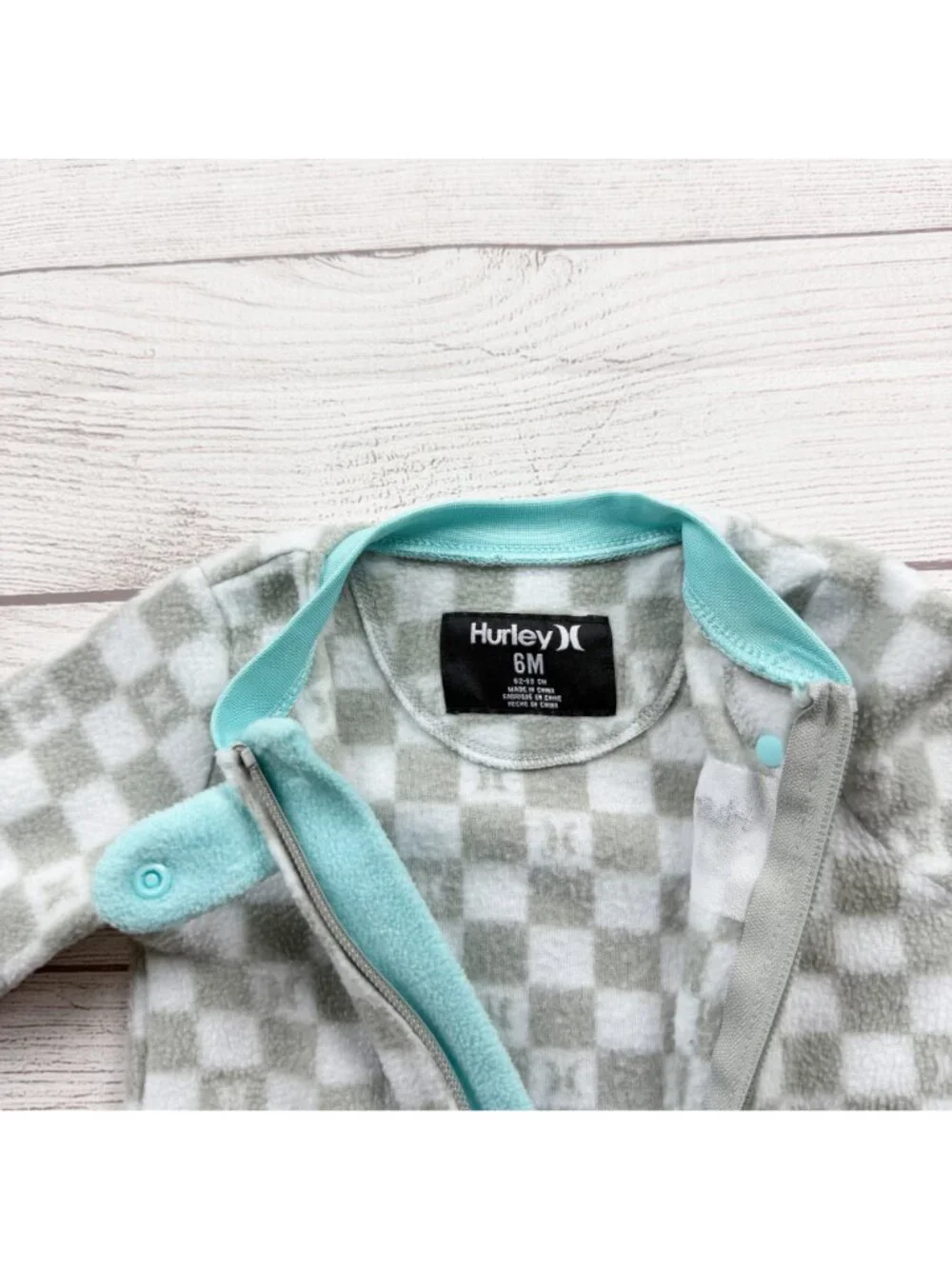 Hurley Baby Boys Checkered Fleece Footed Sleeper Pajamas One Piece 3-6 Months